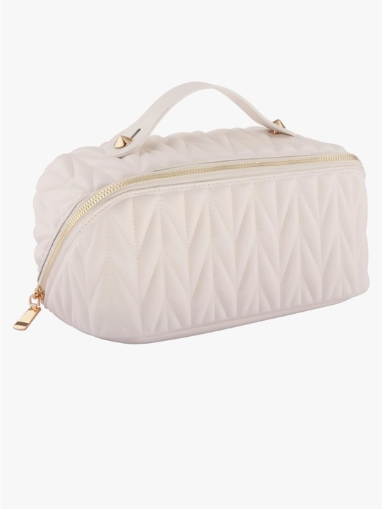 Handbags - Quilted Handle Cosmetic Case - Cream